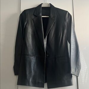 Massimo Dutti Black Leather Blazer